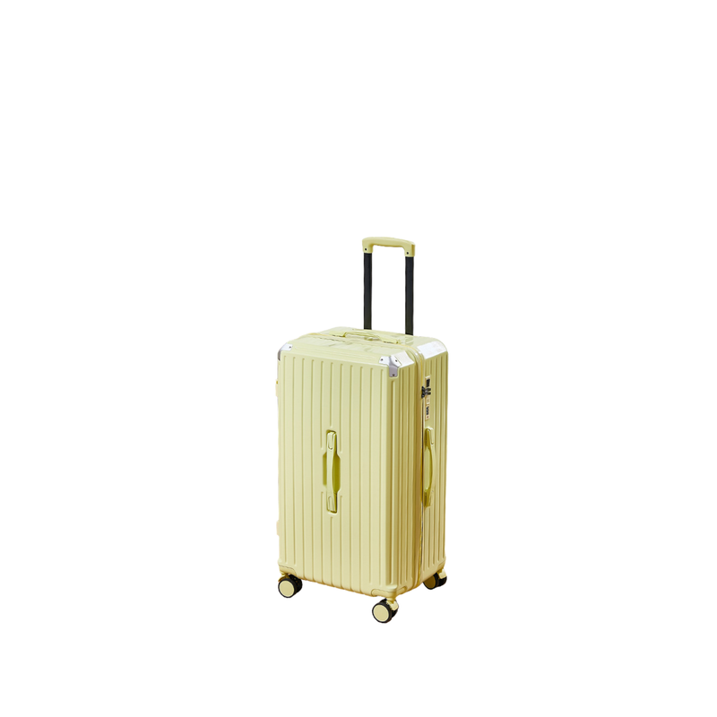 Thickened Suitcase – 5-Wheel, USB, Cup Holder, Hook, Double Mesh (Cheese Yellow) (TR-HARD-0053)