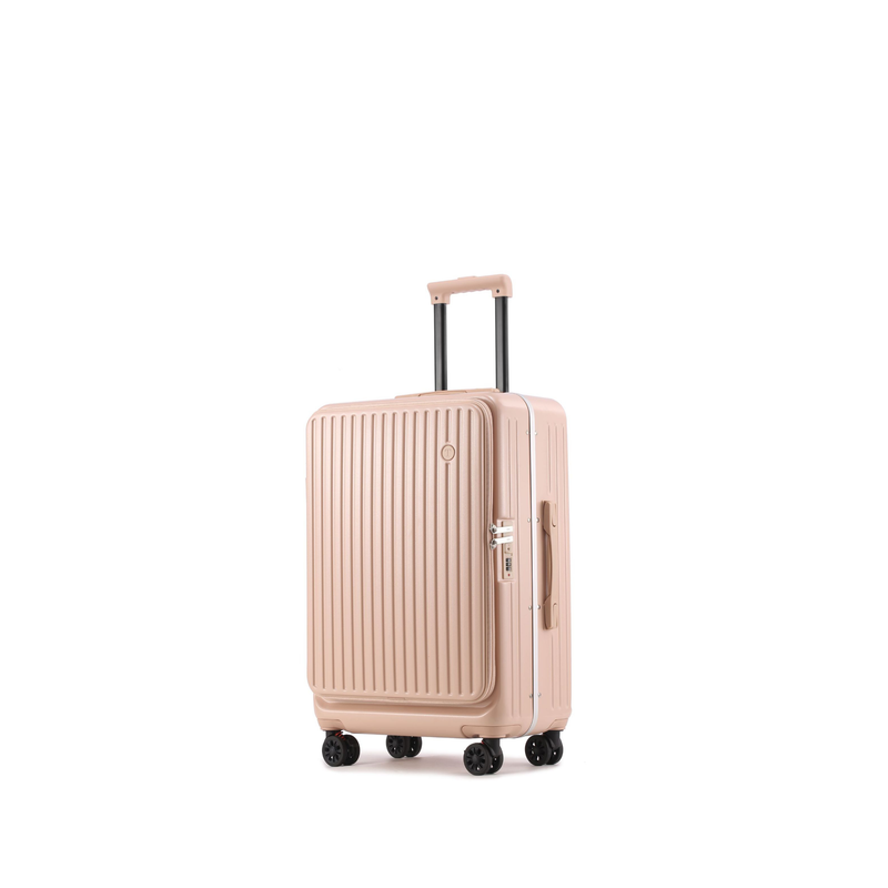 Side‑Open Suitcase – Aluminum Frame, Non‑Expandable, 1/9 Split (Milk Tea) (TR-HARD-0088)