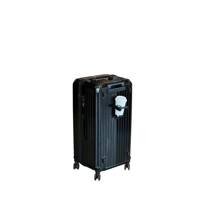 Large Capacity Durable Suitcase – Upgraded Cup Holder (Premium Black) (TR-HARD-0039)