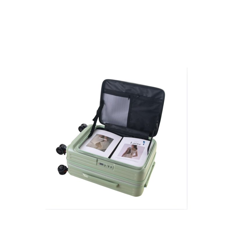 Side‑Open Expandable Suitcase – Zipper Expandable, 1/9 Split (Matcha Green) (TR-HARD-0096)