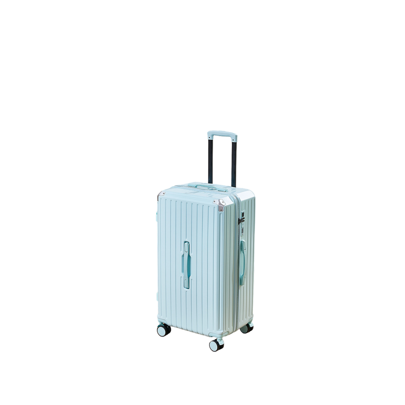 Thickened Suitcase – 5-Wheel, USB, Cup Holder, Hook, Double Mesh (Light Blue) (TR-HARD-0051)