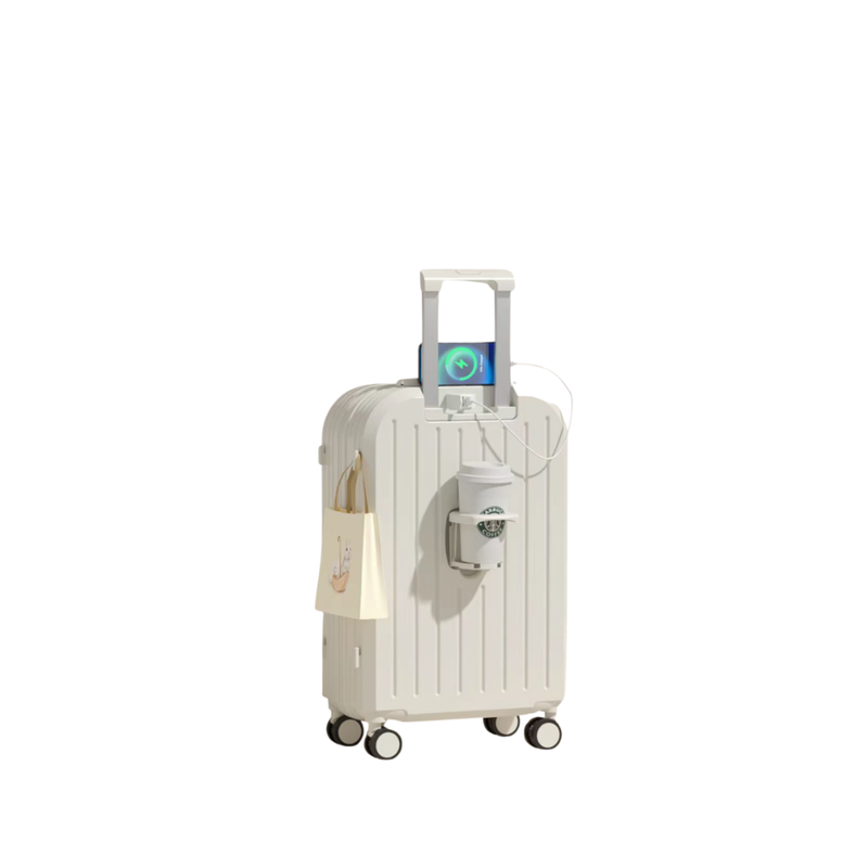 Little Fresh Suitcase – USB & Cup Holder (Milky White) (TR-HARD-0026)