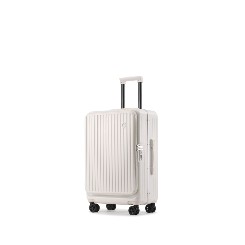 Side‑Open Suitcase – Aluminum Frame, Non‑Expandable, 1/9 Split (Milky White) (TR-HARD-0087)