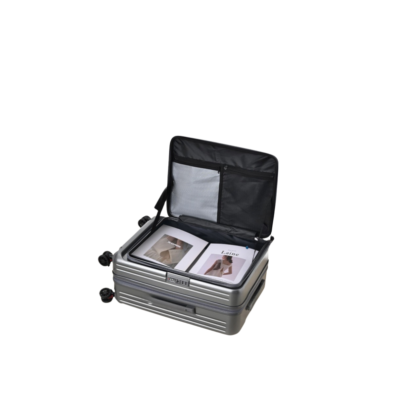 Side‑Open Expandable Suitcase – Zipper Expandable, 1/9 Split (Pearl Gray) (TR-HARD-0093)