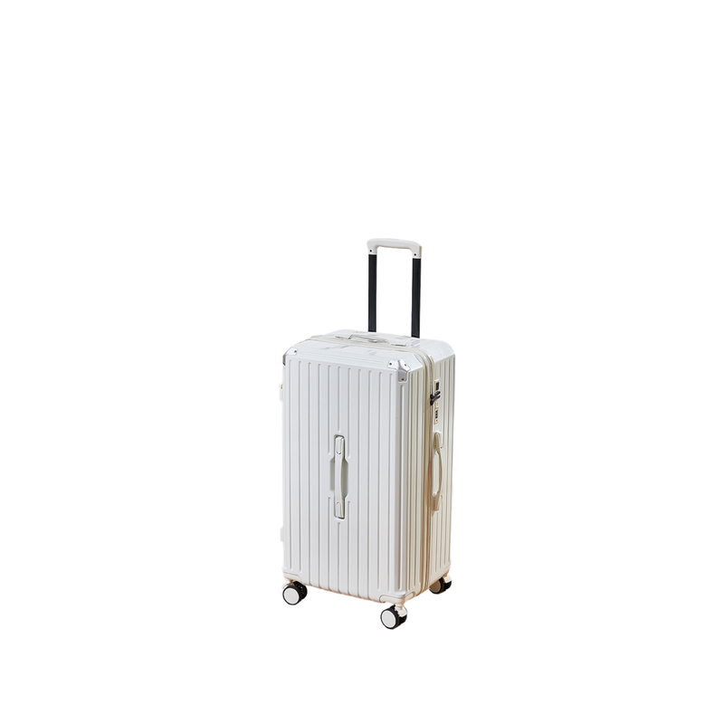 Thickened Suitcase – 5-Wheel, USB, Cup Holder, Hook, Double Mesh (Pure White) (TR-HARD-0049)