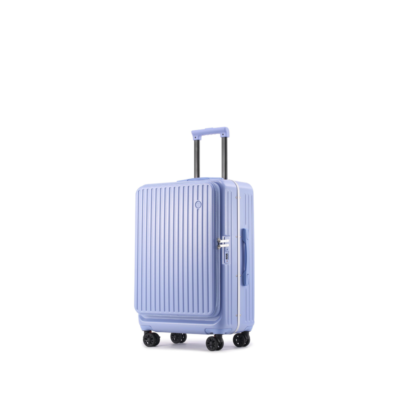 Side‑Open Suitcase – Aluminum Frame, Non‑Expandable, 1/9 Split (Azure Blue) (TR-HARD-0090)