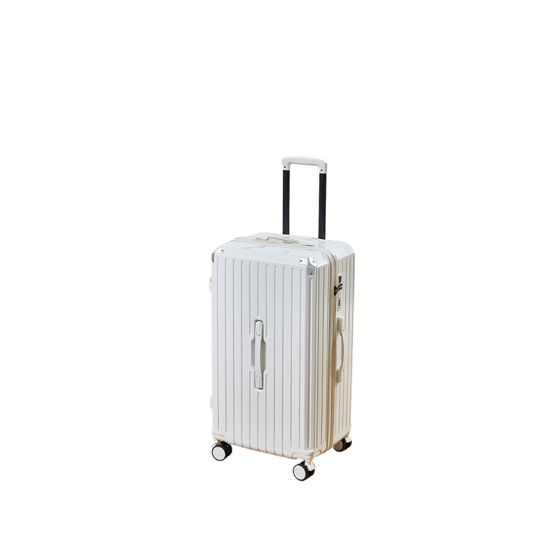 Thickened Suitcase – 5-Wheel, USB, Cup Holder, Hook, Double Mesh (Pure White) (TR-HARD-0049)