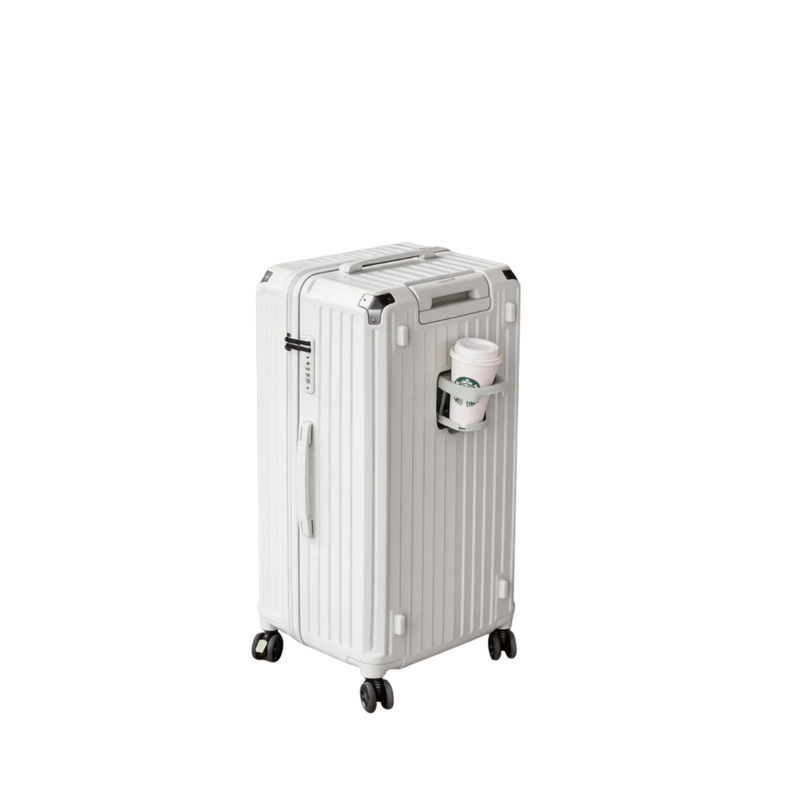 Large Capacity Durable Suitcase – Upgraded Cup Holder (Elegant White) (TR-HARD-0038)
