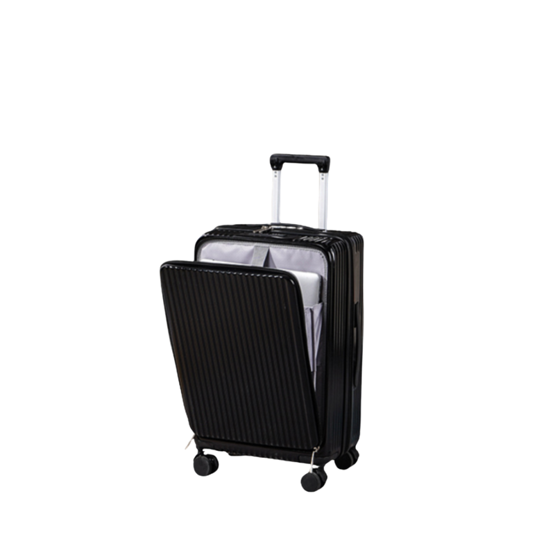 Front-Opening Multifunctional Suitcase – Thickened, USB (Black) (TR-HARD-0078)