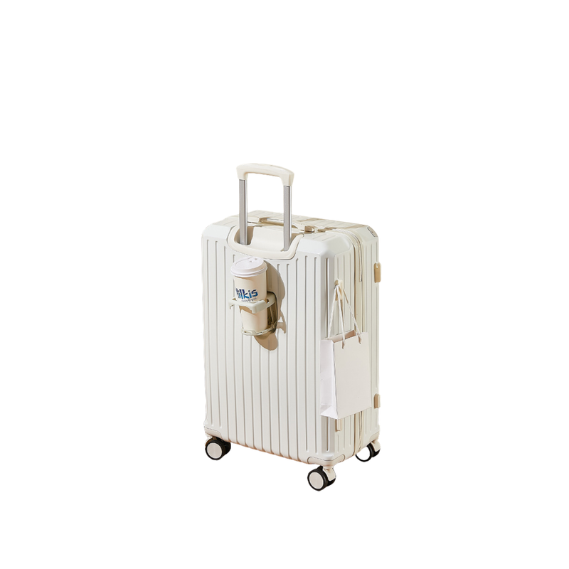 Multifunctional Suitcase – Anti-Collision, Cup Holder (Cream White) (TR-HARD-0064)