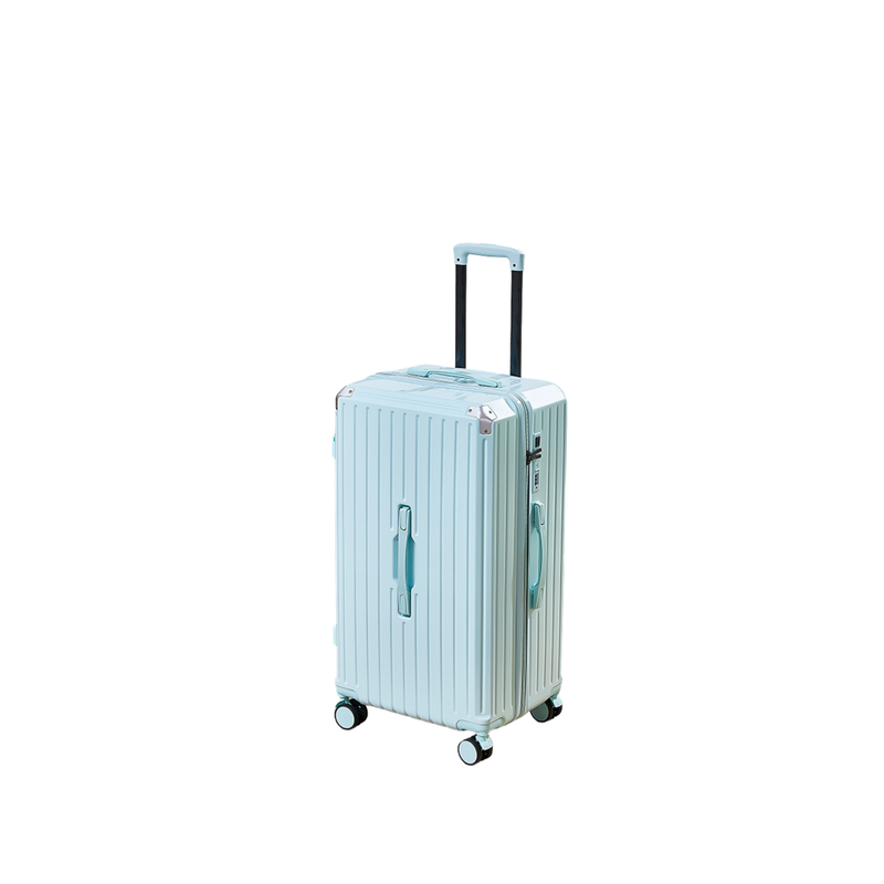 Thickened Suitcase – 5-Wheel, USB, Cup Holder, Hook, Double Mesh (Light Blue) (TR-HARD-0051)