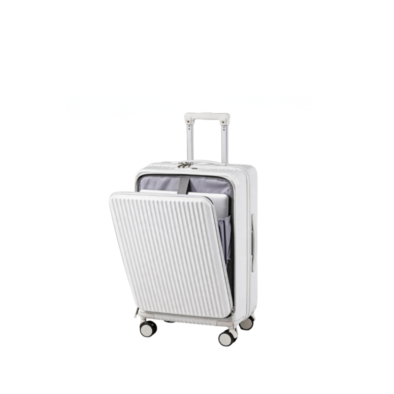Front-Opening Multifunctional Suitcase – Thickened, USB (White) (TR-HARD-0074)