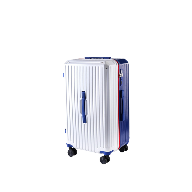 Large Capacity Durable Thickened Luggage – Anti-Burst Zipper & Spinner Wheels Travel Suitcase (White & Blue) (TR-HARD-0013)