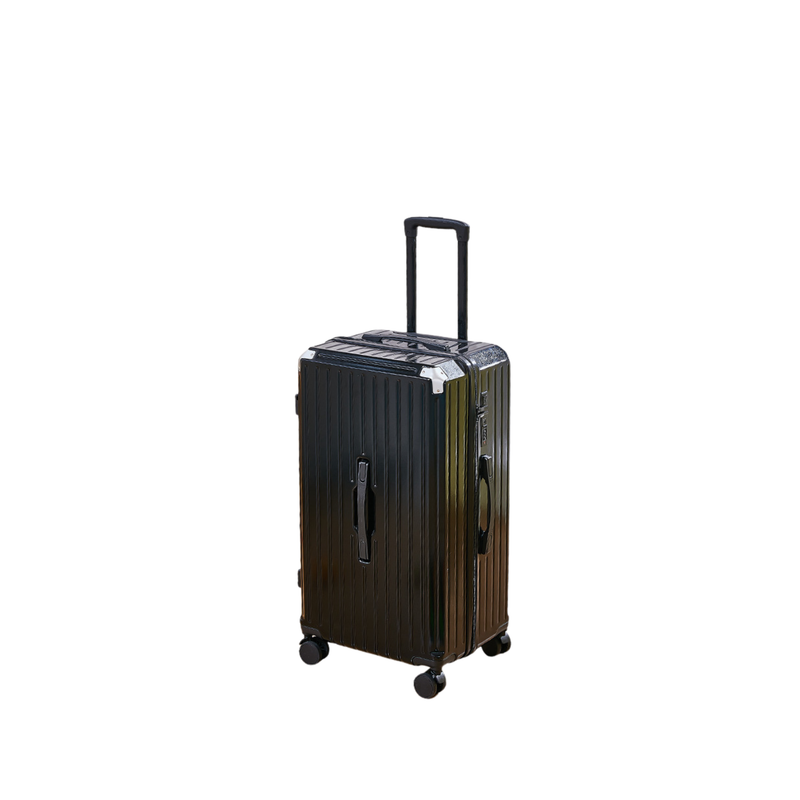 Thickened Suitcase – 5-Wheel, USB, Cup Holder, Hook, Double Mesh (Obsidian Black) (TR-HARD-0048)