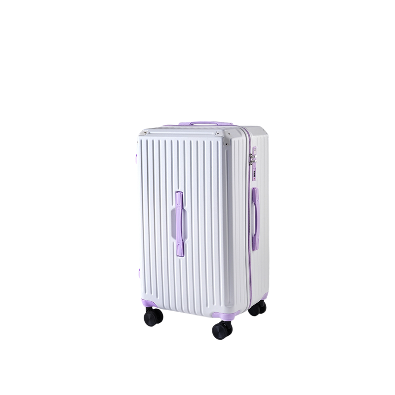 Large Capacity Durable Thickened Luggage – Anti-Burst Zipper & Spinner Wheels Travel Suitcase (White & Purple) (TR-HARD-0014)