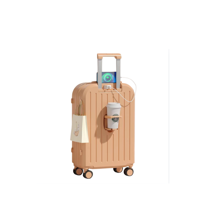 Little Fresh Suitcase – USB & Cup Holder (Sakura Pink) (TR-HARD-0030)