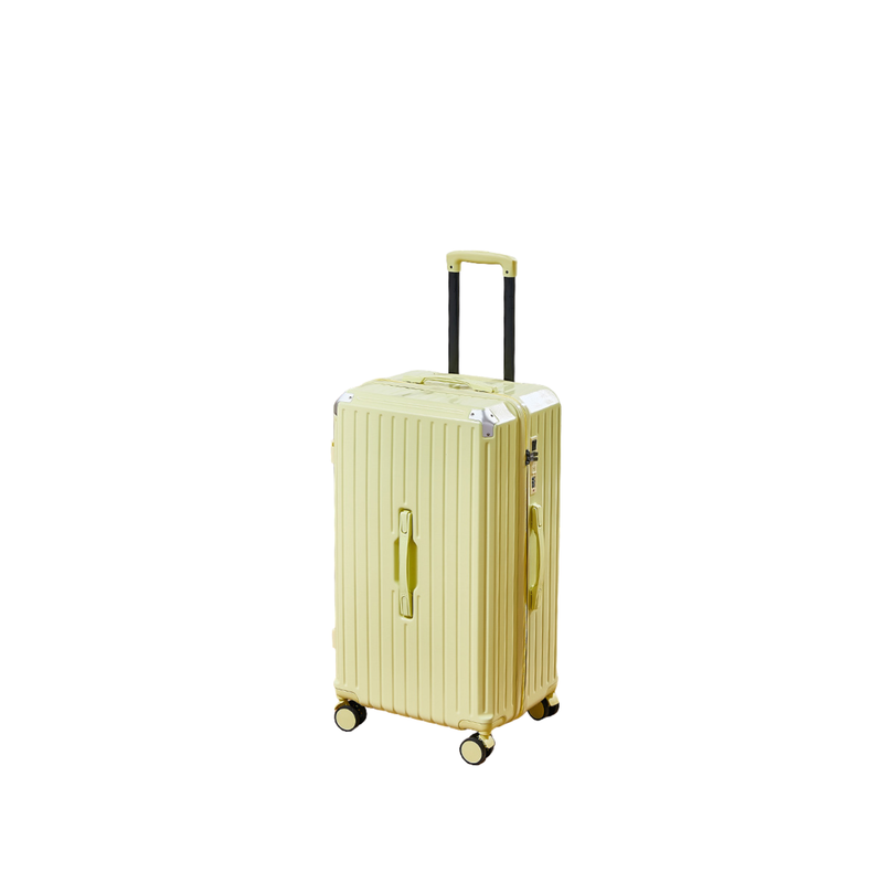 Thickened Suitcase – 5-Wheel, USB, Cup Holder, Hook, Double Mesh (Cheese Yellow) (TR-HARD-0053)
