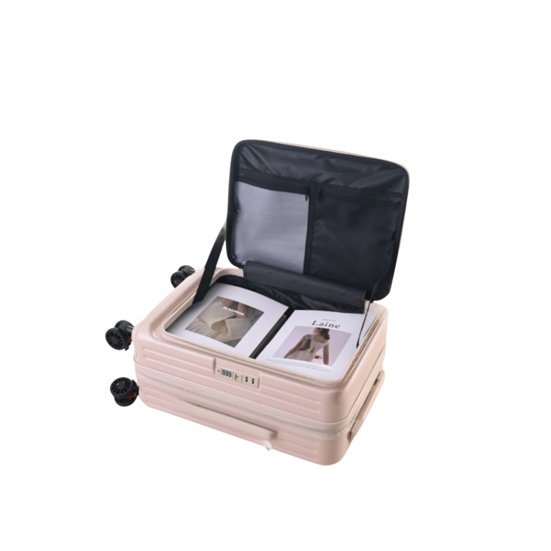 Side‑Open Expandable Suitcase – Zipper Expandable, 1/9 Split (Milk Tea) (TR-HARD-0092)