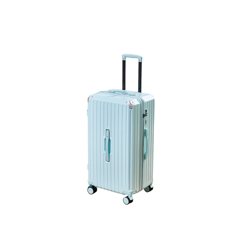Thickened Suitcase – 5-Wheel, USB, Cup Holder, Hook, Double Mesh (Light Blue) (TR-HARD-0051)