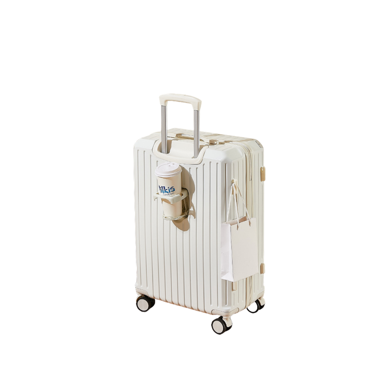 Multifunctional Suitcase – Anti-Collision, Cup Holder (Cream White) (TR-HARD-0064)