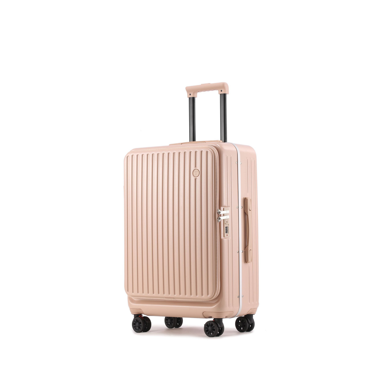 Side‑Open Suitcase – Aluminum Frame, Non‑Expandable, 1/9 Split (Milk Tea) (TR-HARD-0088)