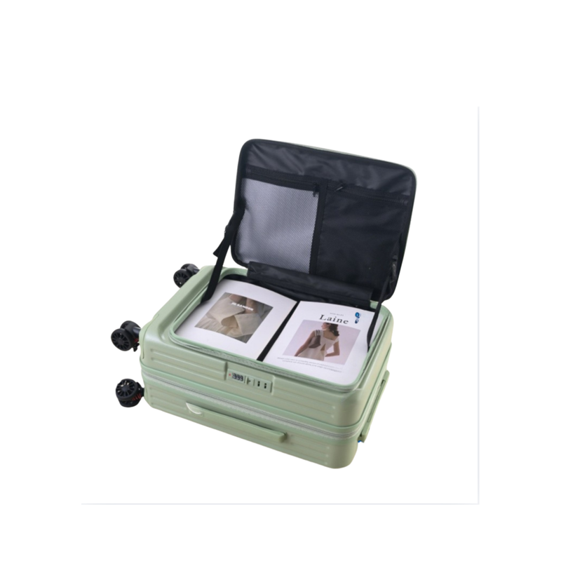 Side‑Open Expandable Suitcase – Zipper Expandable, 1/9 Split (Matcha Green) (TR-HARD-0096)