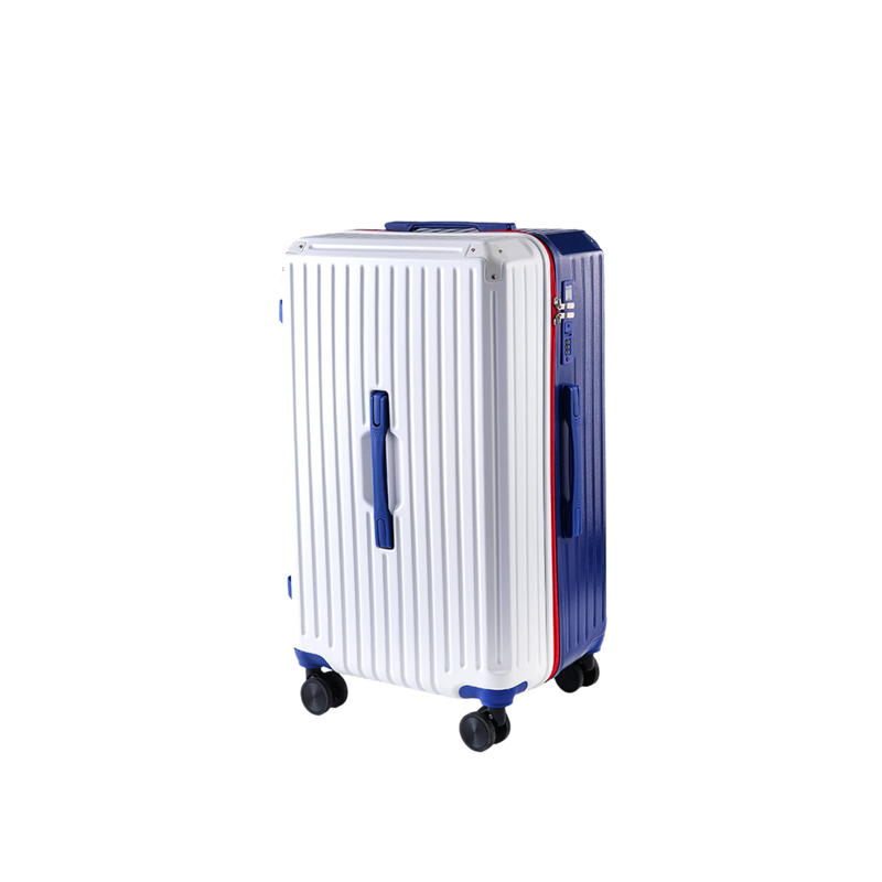 Large Capacity Durable Thickened Luggage – Anti-Burst Zipper & Spinner Wheels Travel Suitcase (White & Blue) (TR-HARD-0013)
