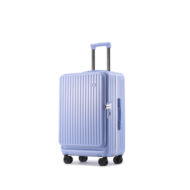 Side‑Open Suitcase – Aluminum Frame, Non‑Expandable, 1/9 Split (Azure Blue) (TR-HARD-0090)