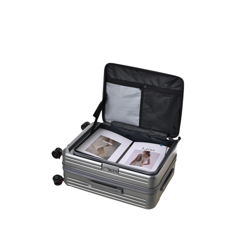 Side‑Open Expandable Suitcase – Zipper Expandable, 1/9 Split (Pearl Gray) (TR-HARD-0093)