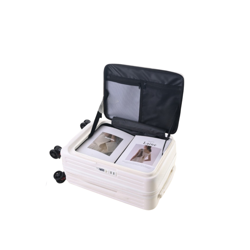 Side‑Open Expandable Suitcase – Zipper Expandable, 1/9 Split (Milky White) (TR-HARD-0091)