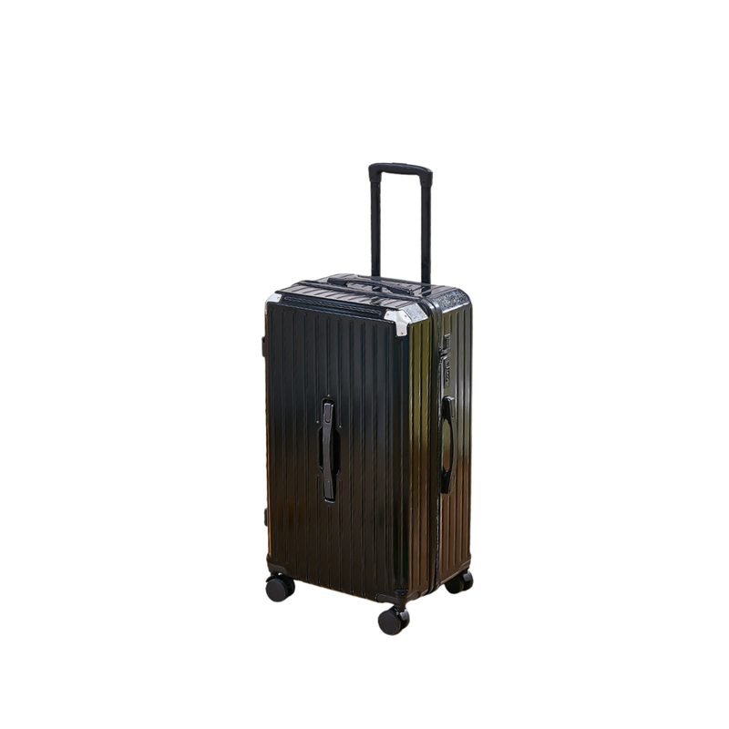Thickened Suitcase – 5-Wheel, USB, Cup Holder, Hook, Double Mesh (Obsidian Black) (TR-HARD-0048)