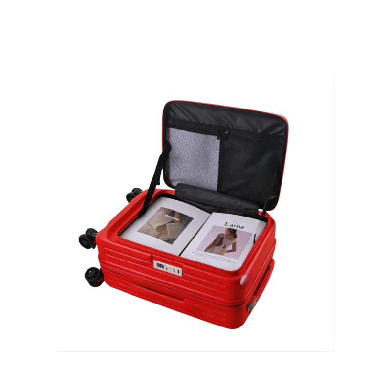 Side‑Open Expandable Suitcase – Zipper Expandable, 1/9 Split (China Red) (TR-HARD-0099)