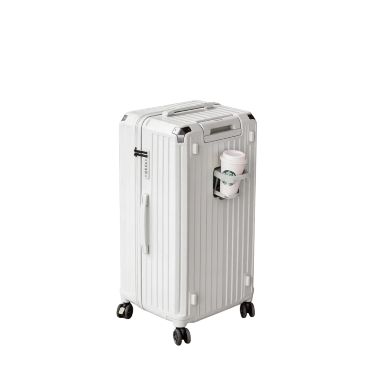 Large Capacity Durable Suitcase – Upgraded Cup Holder (Elegant White) (TR-HARD-0038)