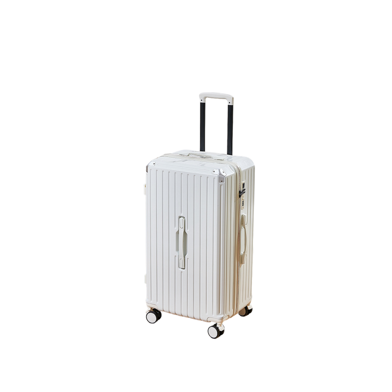 Thickened Suitcase – 5-Wheel, USB, Cup Holder, Hook, Double Mesh (Pure White) (TR-HARD-0049)