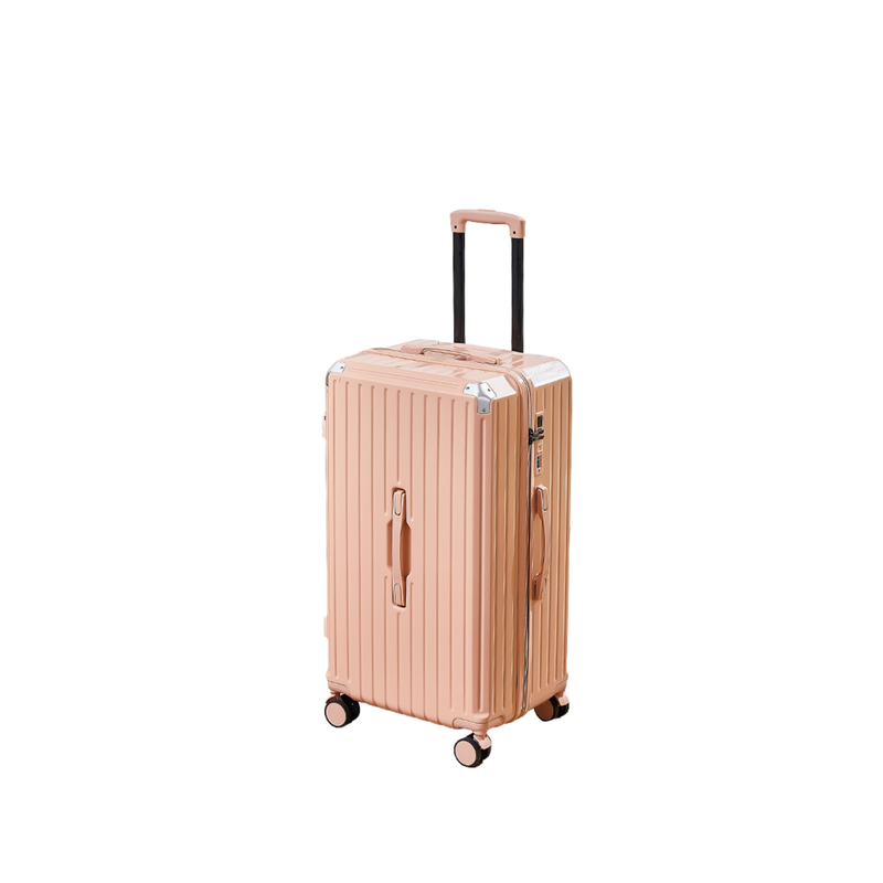 Thickened Suitcase – 5-Wheel, USB, Cup Holder, Hook, Double Mesh (Cornelian Pink) (TR-HARD-0050)