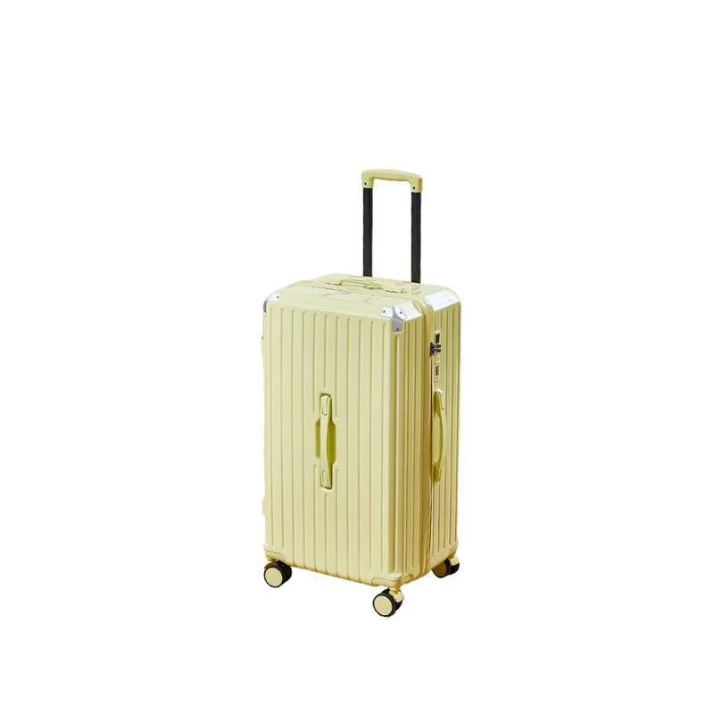 Thickened Suitcase – 5-Wheel, USB, Cup Holder, Hook, Double Mesh (Cheese Yellow) (TR-HARD-0053)