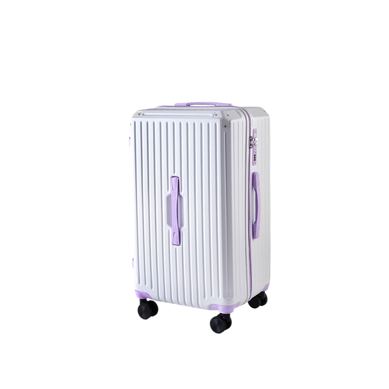 Large Capacity Durable Thickened Luggage – Anti-Burst Zipper & Spinner Wheels Travel Suitcase (White & Purple) (TR-HARD-0014)
