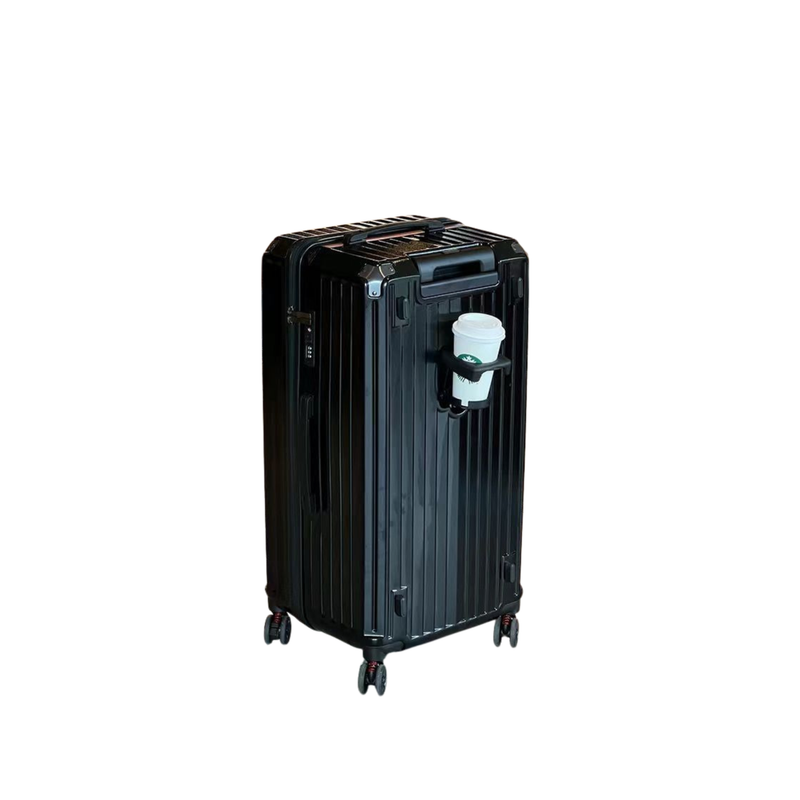 Large Capacity Durable Suitcase – Upgraded Cup Holder (Premium Black) (TR-HARD-0039)