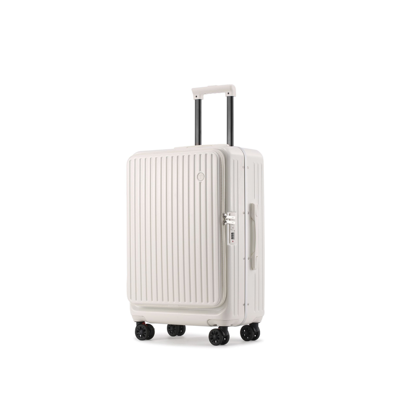 Side‑Open Suitcase – Aluminum Frame, Non‑Expandable, 1/9 Split (Milky White) (TR-HARD-0087)
