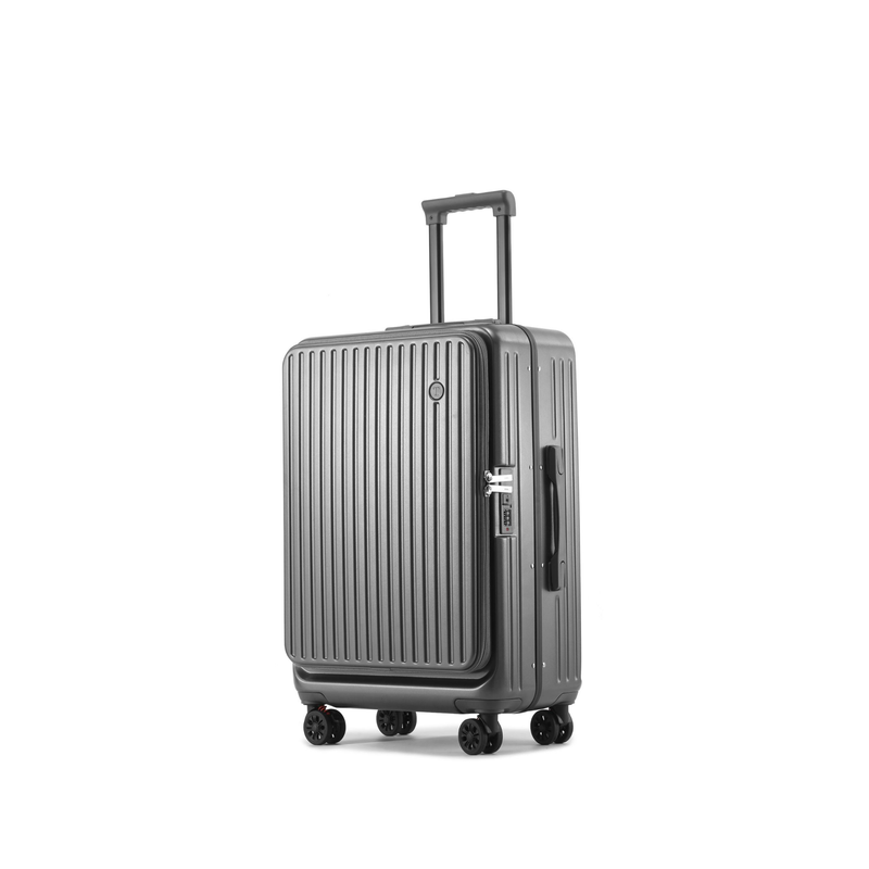 Side‑Open Suitcase – Aluminum Frame, Non‑Expandable, 1/9 Split (Pearl Gray) (TR-HARD-0089)