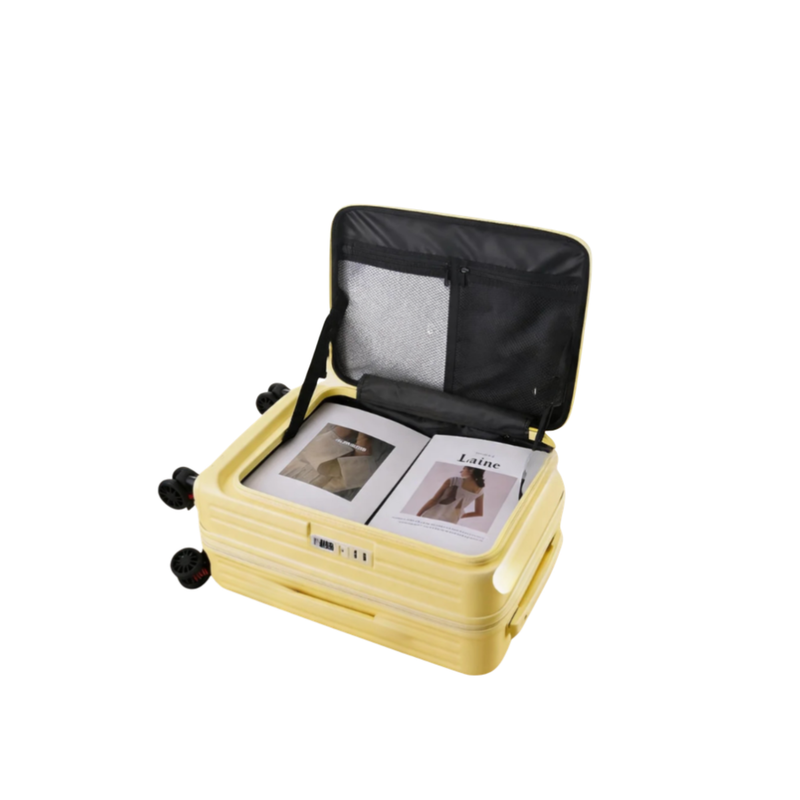 Side‑Open Expandable Suitcase – Zipper Expandable, 1/9 Split (Lemon Yellow) (TR-HARD-0098)