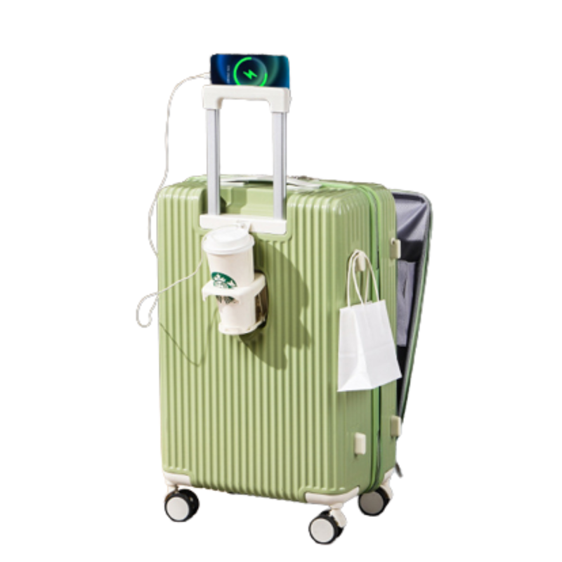 Front-Opening Multi-Functional Suitcase – Thickened Hardshell Luggage with USB Charging Port & Spinner Wheels (Green) (TR-HARD-0075)