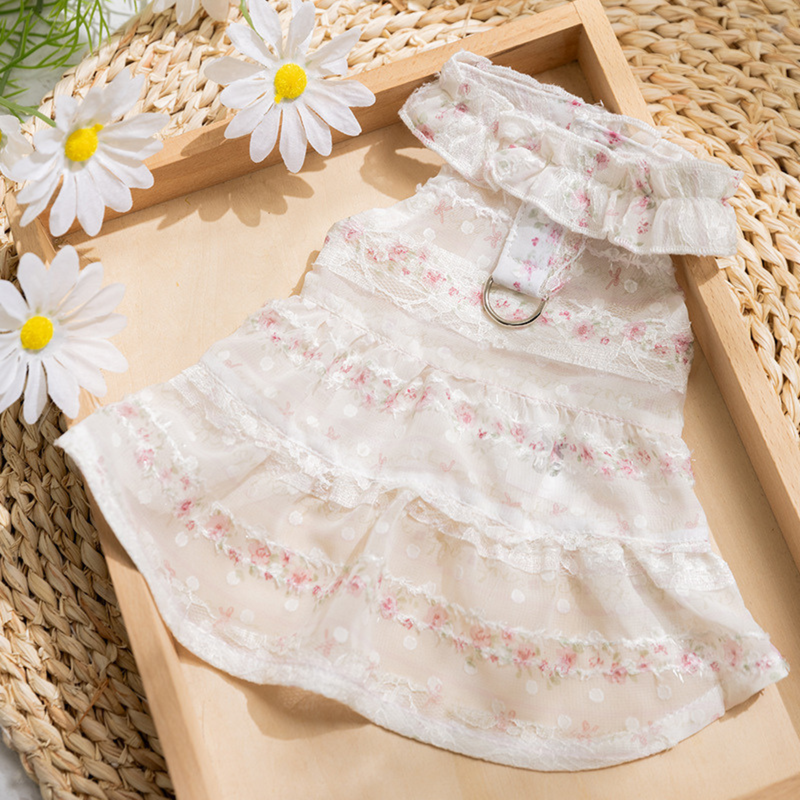 White Floral Fairy Dress – Lightweight Summer Pet Clothes, Breathable Two‑Leg Design (PC-PCS-0006)