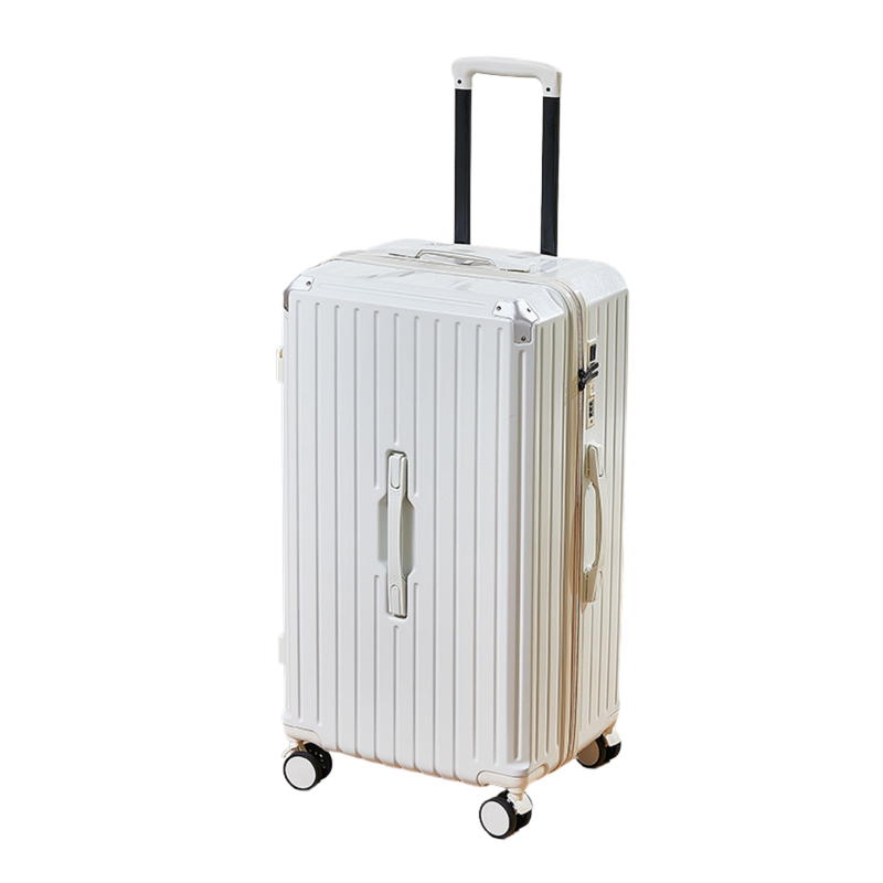 Thickened Suitcase – 5-Wheel, USB, Cup Holder, Hook, Double Mesh (Pure White) (TR-HARD-0049)