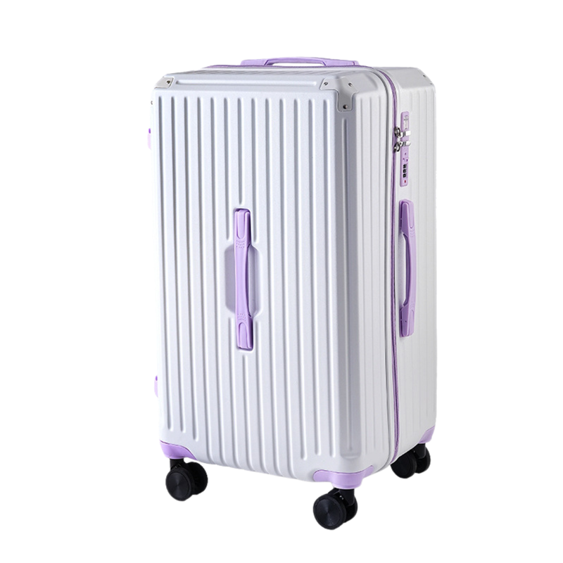 Large Capacity Durable Thickened Luggage – Anti-Burst Zipper & Spinner Wheels Travel Suitcase (White & Purple) (TR-HARD-0014)