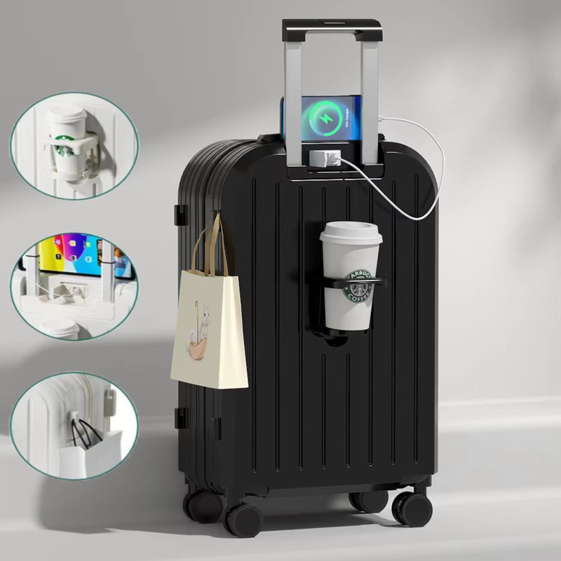 Little Fresh Suitcase – USB & Cup Holder (Classic Black) (TR-HARD-0027)