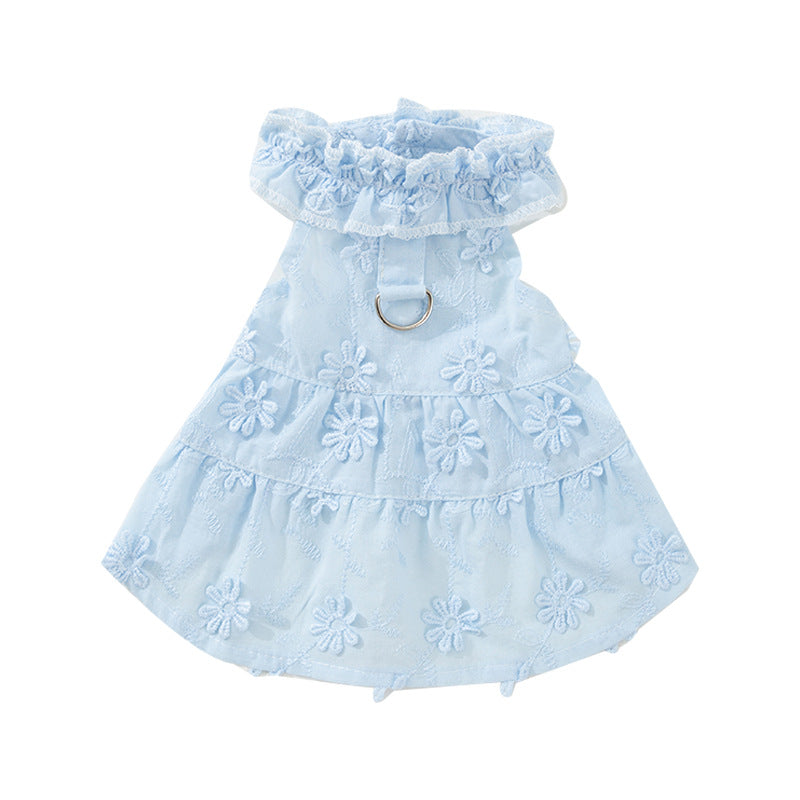 Blue Daisy Fairy Floral Dress – Lightweight Summer Pet Clothes, Breathable Two‑Leg Design (PC-PCS-0005)