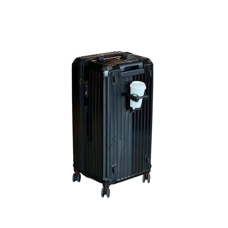 Large Capacity Durable Suitcase – Upgraded Cup Holder (Premium Black) (TR-HARD-0039)