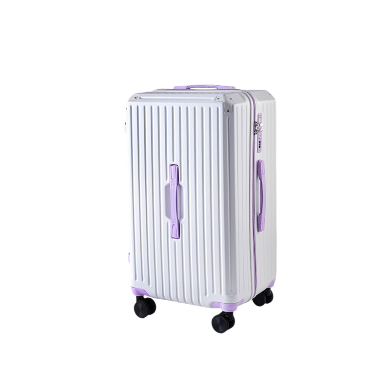 Large Capacity Durable Thickened Luggage – Anti-Burst Zipper & Spinner Wheels Travel Suitcase (White & Purple) (TR-HARD-0014)