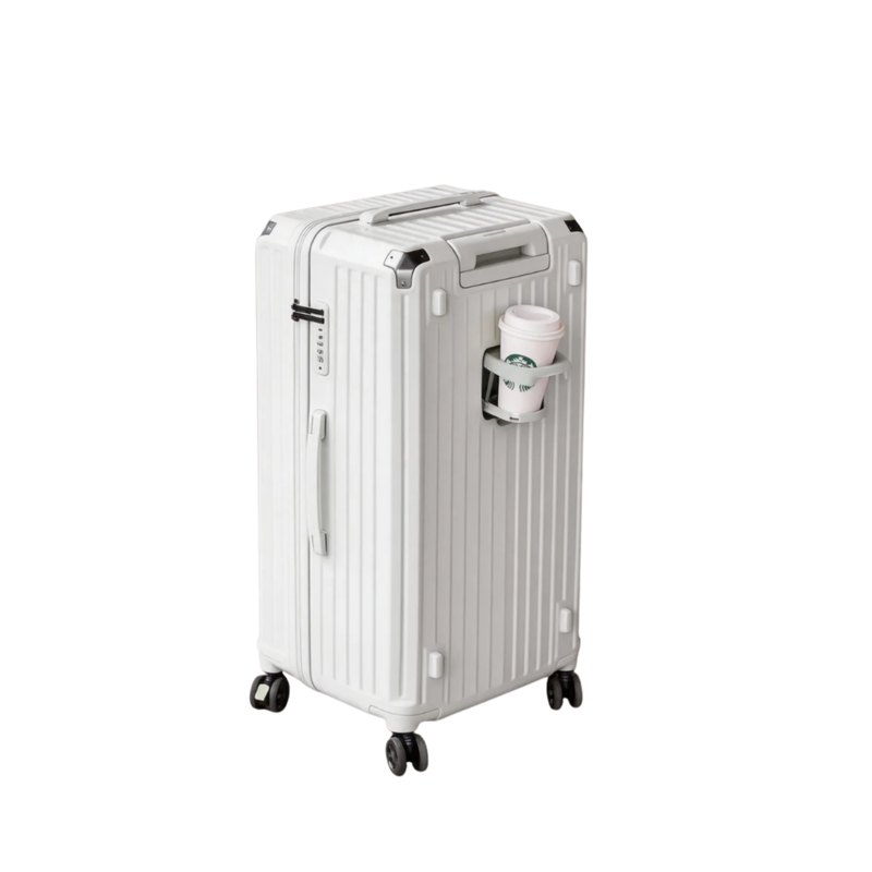Large Capacity Durable Suitcase – Upgraded Cup Holder (Elegant White) (TR-HARD-0038)